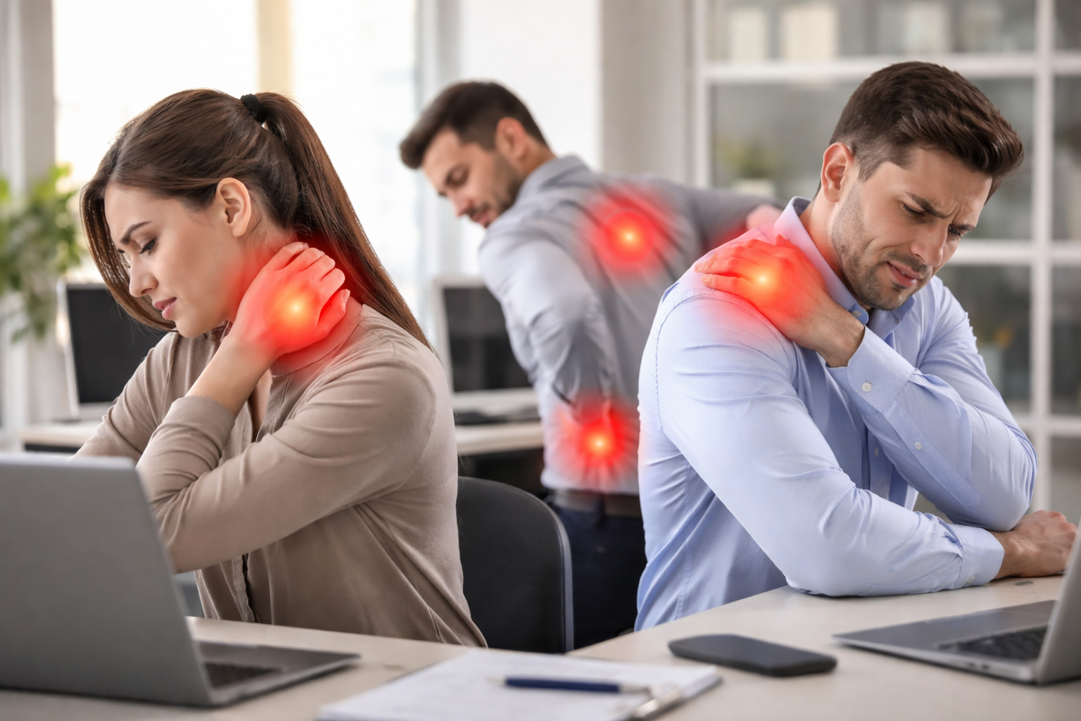 Desk workers with neck, shoulder, and back pain